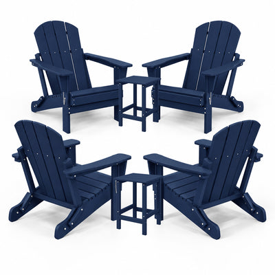 WestinTrends Malibu Patio Set with Adirondack Chairs & Side Tables, Navy Blue