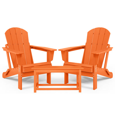 WestinTrends Malibu Classic Folding Adirondack Chairs & Coffee Table Set, Orange