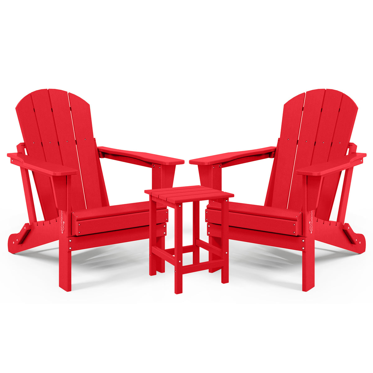 WestinTrends Malibu Patio Set with 2 Adirondack Chairs & Square Side Table, Red
