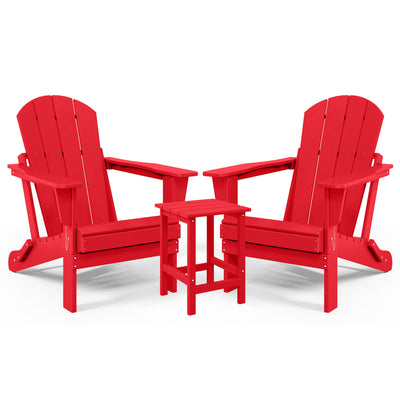 WestinTrends Malibu Patio Set with 2 Adirondack Chairs & Square Side Table, Red