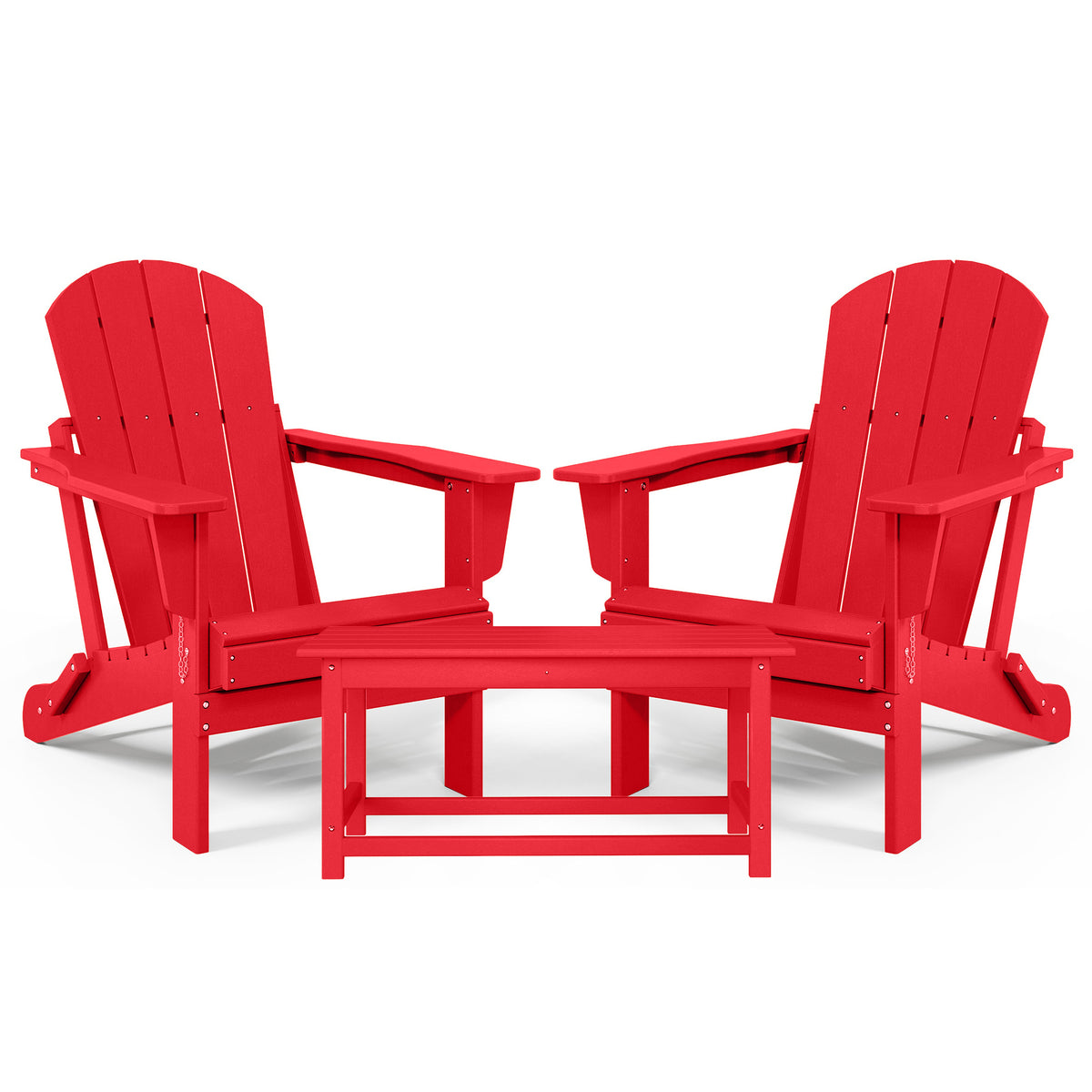 WestinTrends Malibu Classic Folding Adirondack Chairs & Coffee Table Set, Red