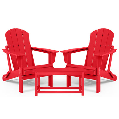 WestinTrends Malibu Classic Folding Adirondack Chairs & Coffee Table Set, Red