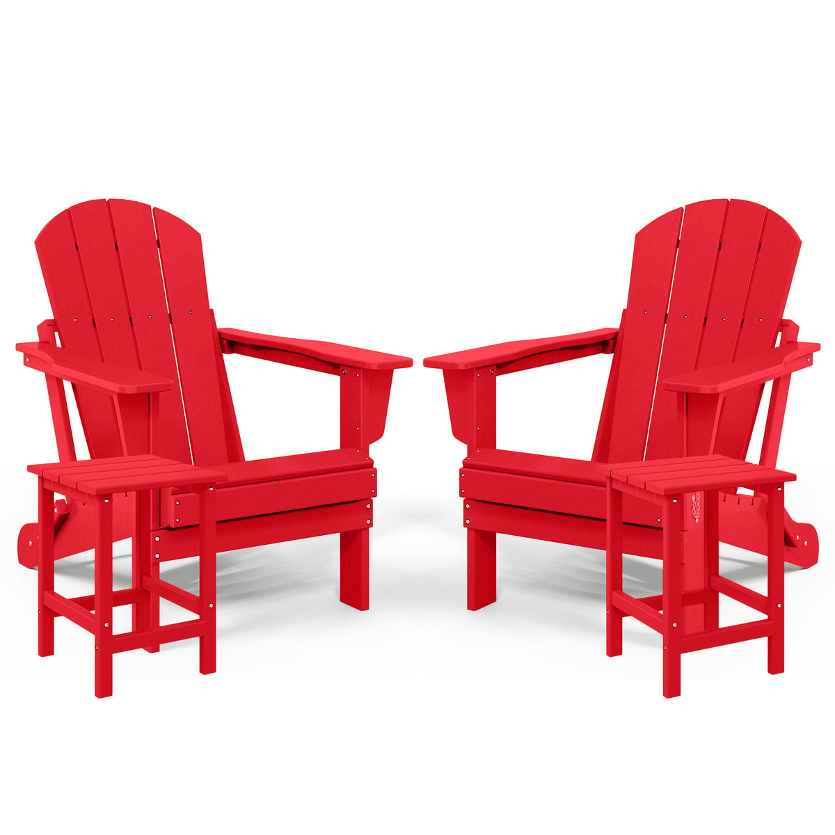 WestinTrends Malibu Patio Set with 2 Adirondack Chairs & 2 Side Tables, Red