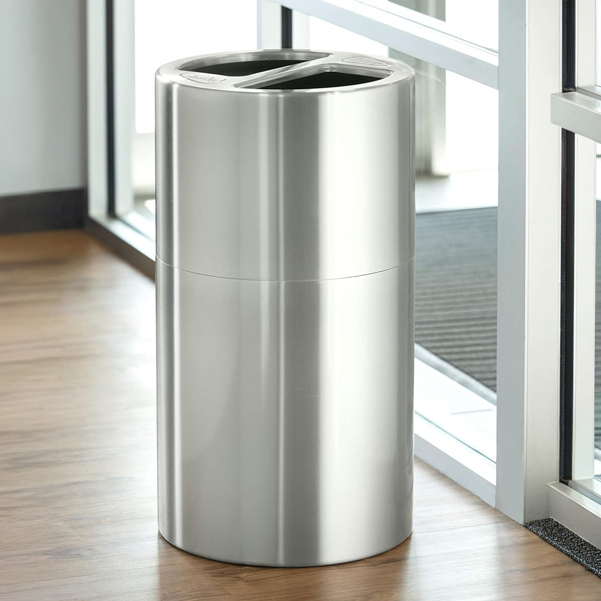 Safco 30 Gallon Trash Can Recycling Bin Combo for Indoor Kitchen Use, Silver