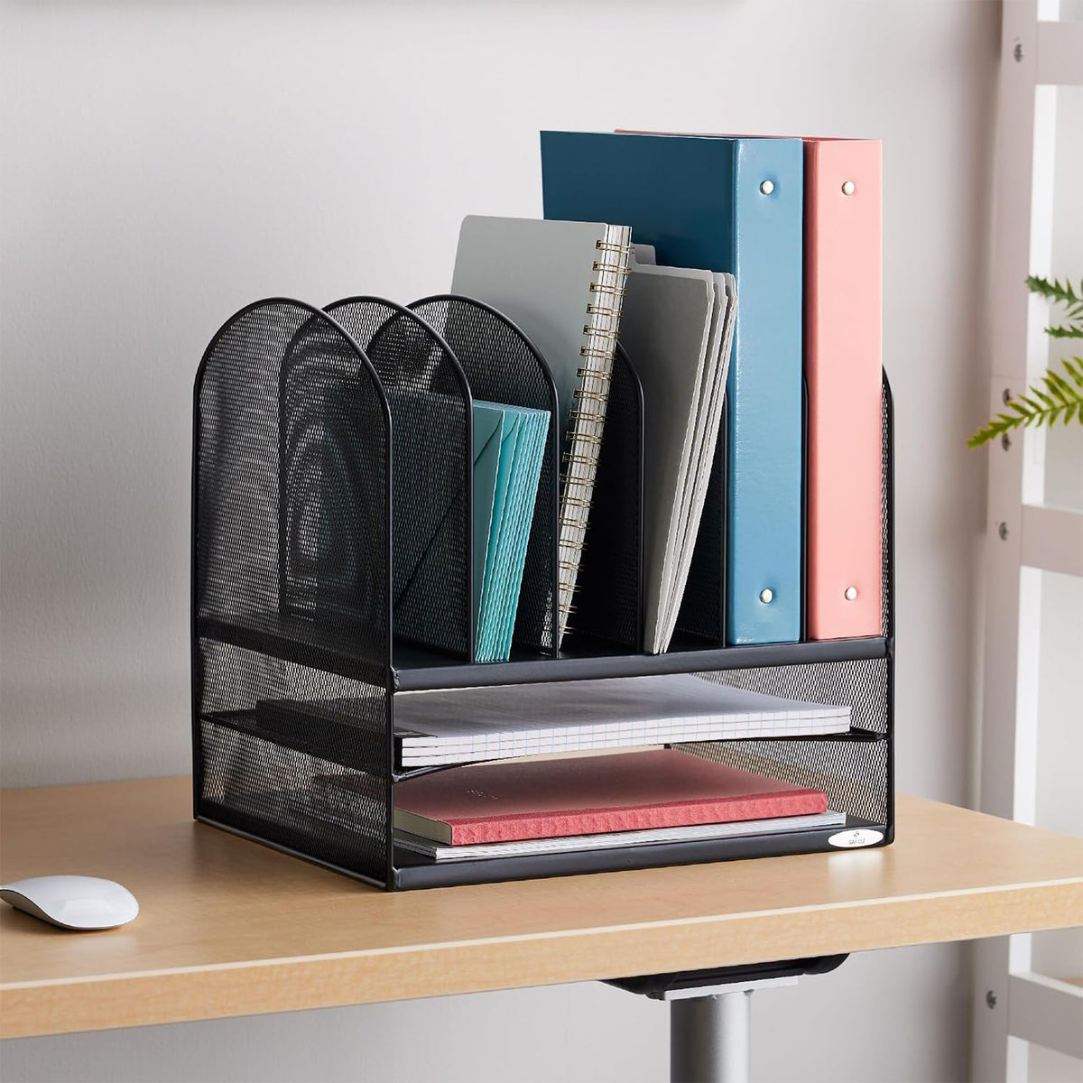 Safco Onyx Desk Organizer w/ 6 Vertical Compartments and 2 Storage Trays, Black