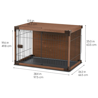 IRIS USA Wood-Look Wire Pet Crate with Sliding Lock Gate and Cleaning Tray
