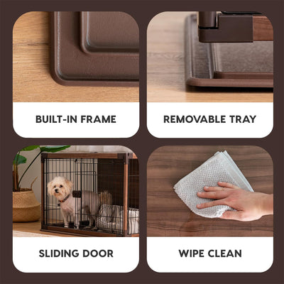 IRIS USA Wood-Look Wire Pet Crate with Sliding Lock Gate and Cleaning Tray