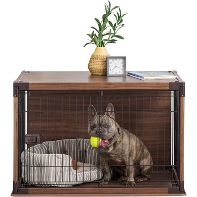 IRIS USA Wood-Look Wire Pet Crate with Sliding Lock Gate and Cleaning Tray