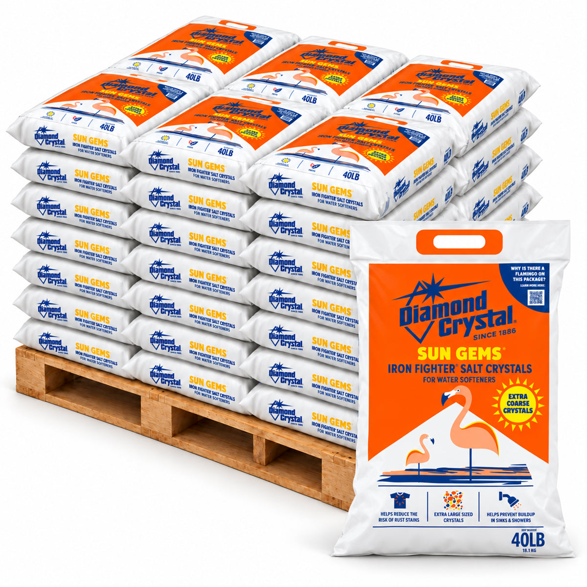 Diamond Crystal 63 Pack Sun Gems Iron Fighter Water Softener Salt Crystals, 40Lb