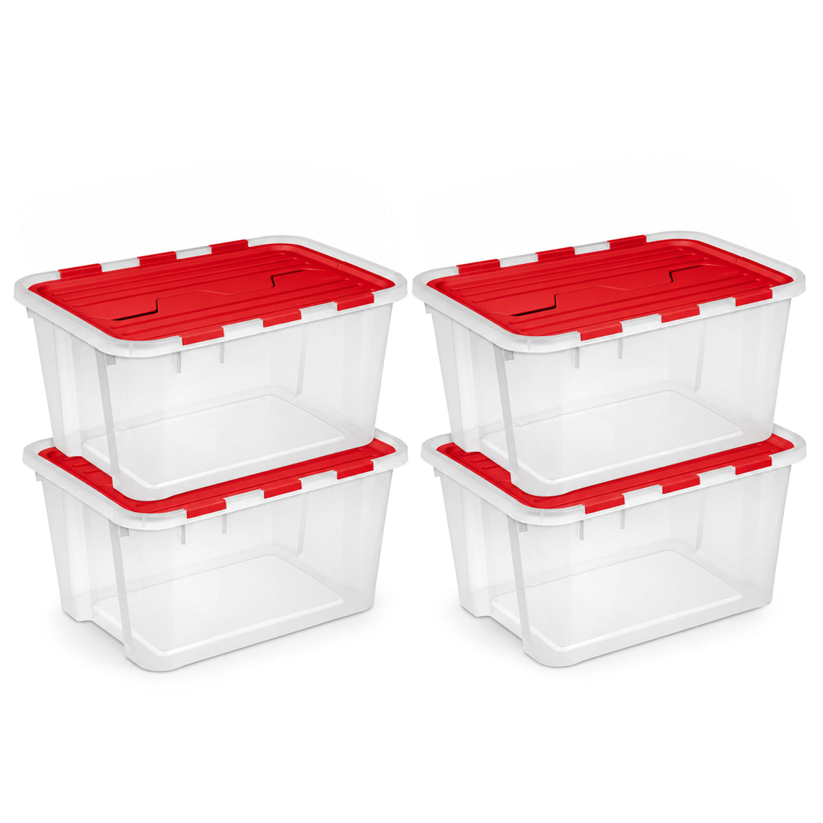 Sterilite 4 Pack 60 Qt Hinged Lid Ornament Storage Box with Dividers, Rocket Red
