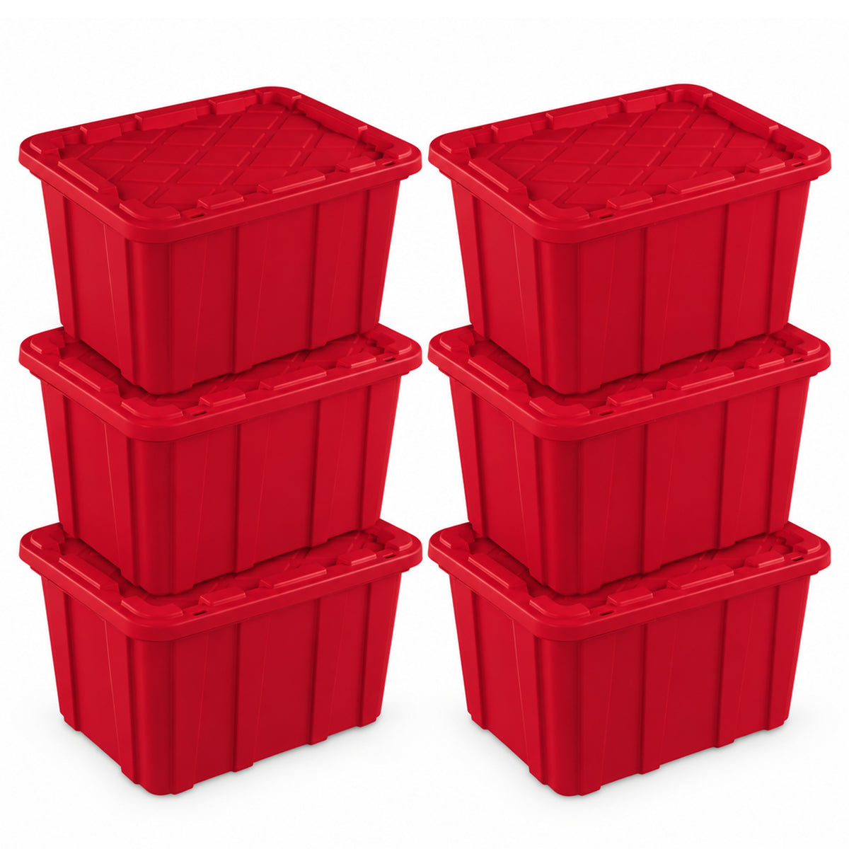 Sterilite 6 Pack 27 Gal Industrial Storage Tote with Snap Fit Lids, Rocket Red