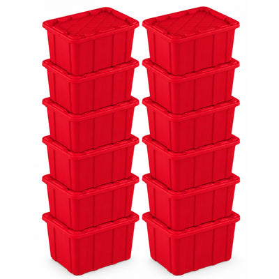 Sterilite 12 Pack 27 Gal Industrial Storage Tote with Snap Fit Lids, Rocket Red