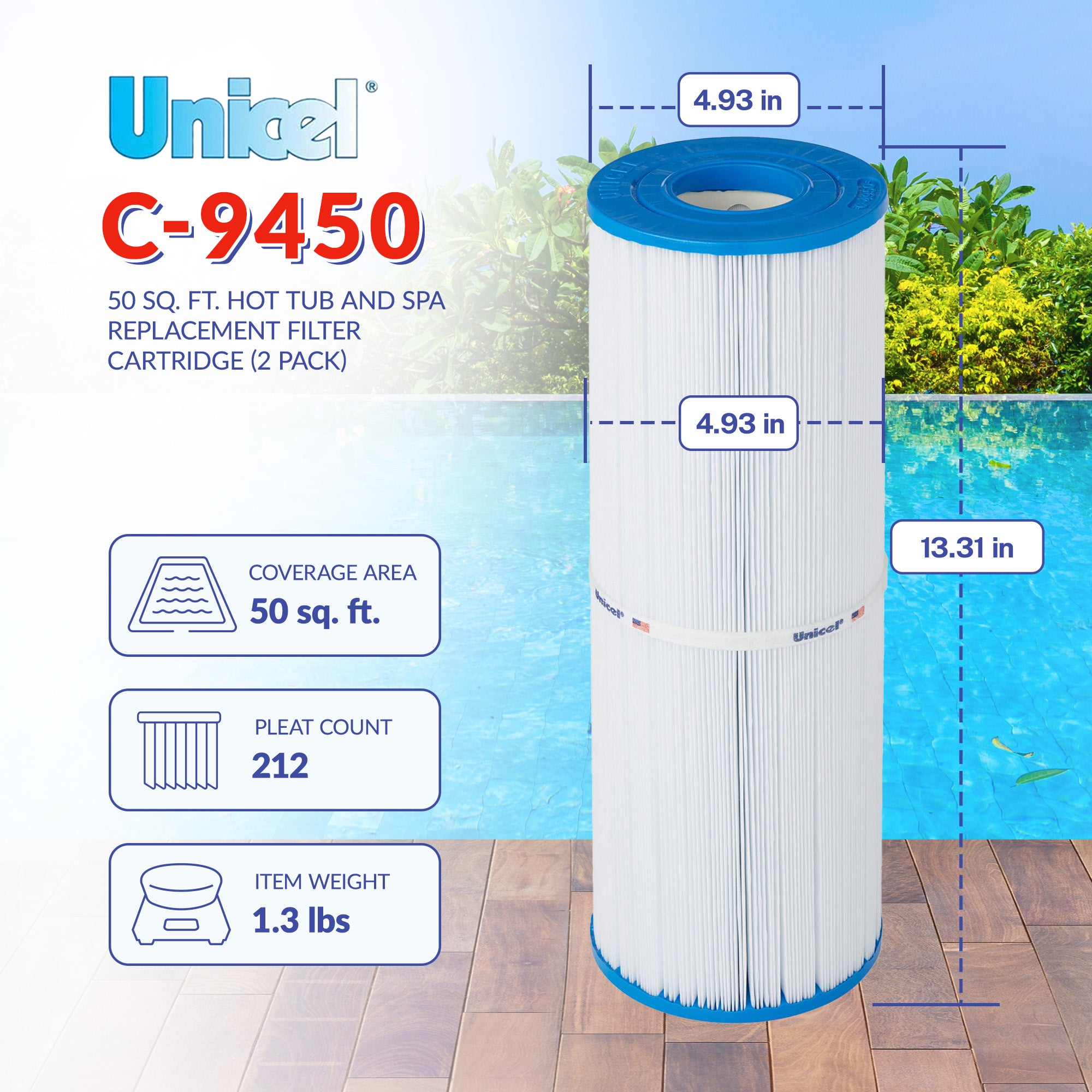 Unicel C-4950 Replacement 50 Sq Ft Pool Hot Tub Spa Filter Cartridge (2 Pack) - VMInnovations