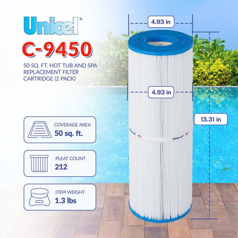 Unicel C-4950 Replacement 50 Sq Ft Pool Hot Tub Spa Filter Cartridge (2 Pack)