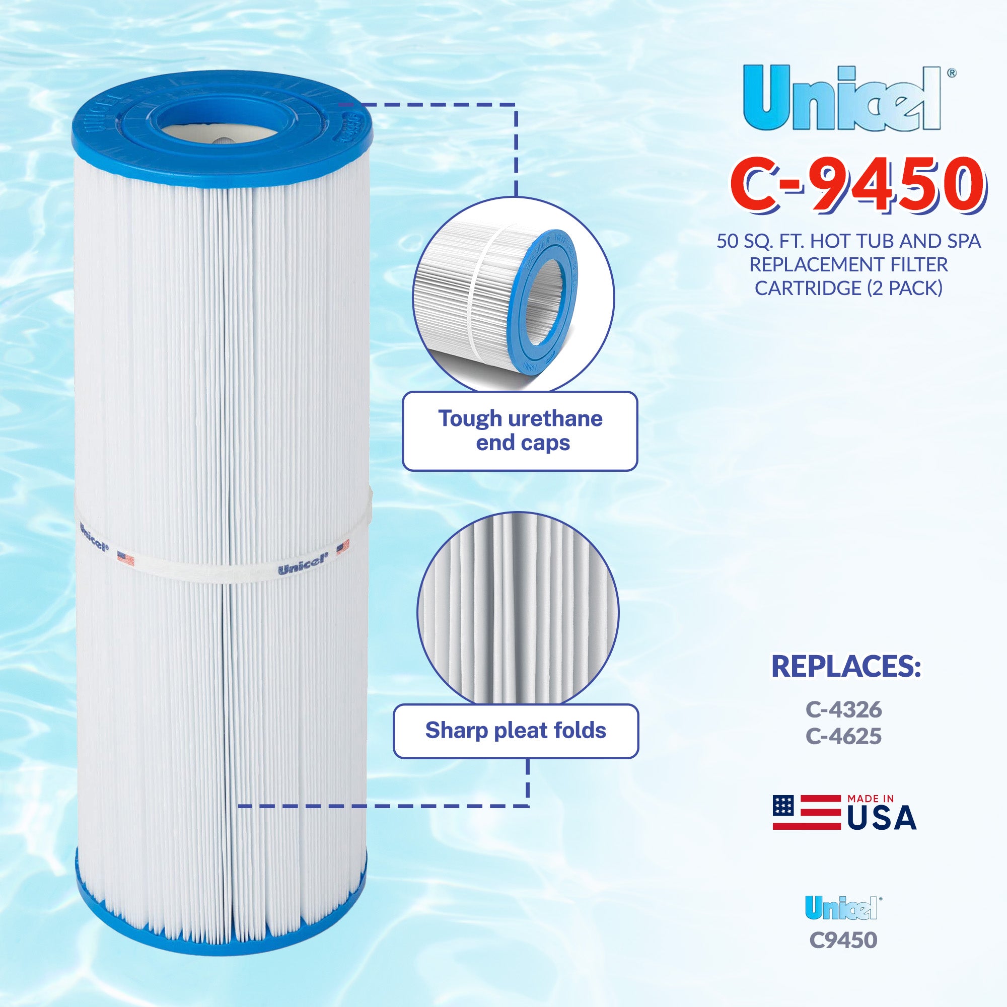 Unicel C-4950 Replacement 50 Sq Ft Pool Hot Tub Spa Filter Cartridge (2 Pack) - VMInnovations