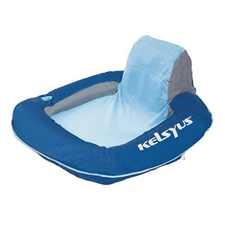 Kelsyus Floating Pool Lounger Inflatable Chair w/ Cup Holder, Blue (2 Pack)