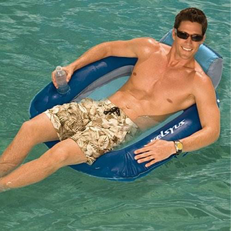 Kelsyus Floating Pool Lounger Inflatable Chair w/ Cup Holder, Blue (2 Pack)