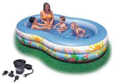 Intex 103in x 63in x 18in Swim Center Inflatable Paradise Seaside Pool & Pump