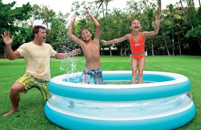 INTEX Swim Center See-Through Clear Inflatable Swimming Pool w/ Air Pump