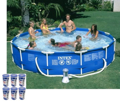 Intex 12ft x 30in Metal Frame Round Swimming Pool Set 530 GPH Pump & 6 A Filters - VMInnovations