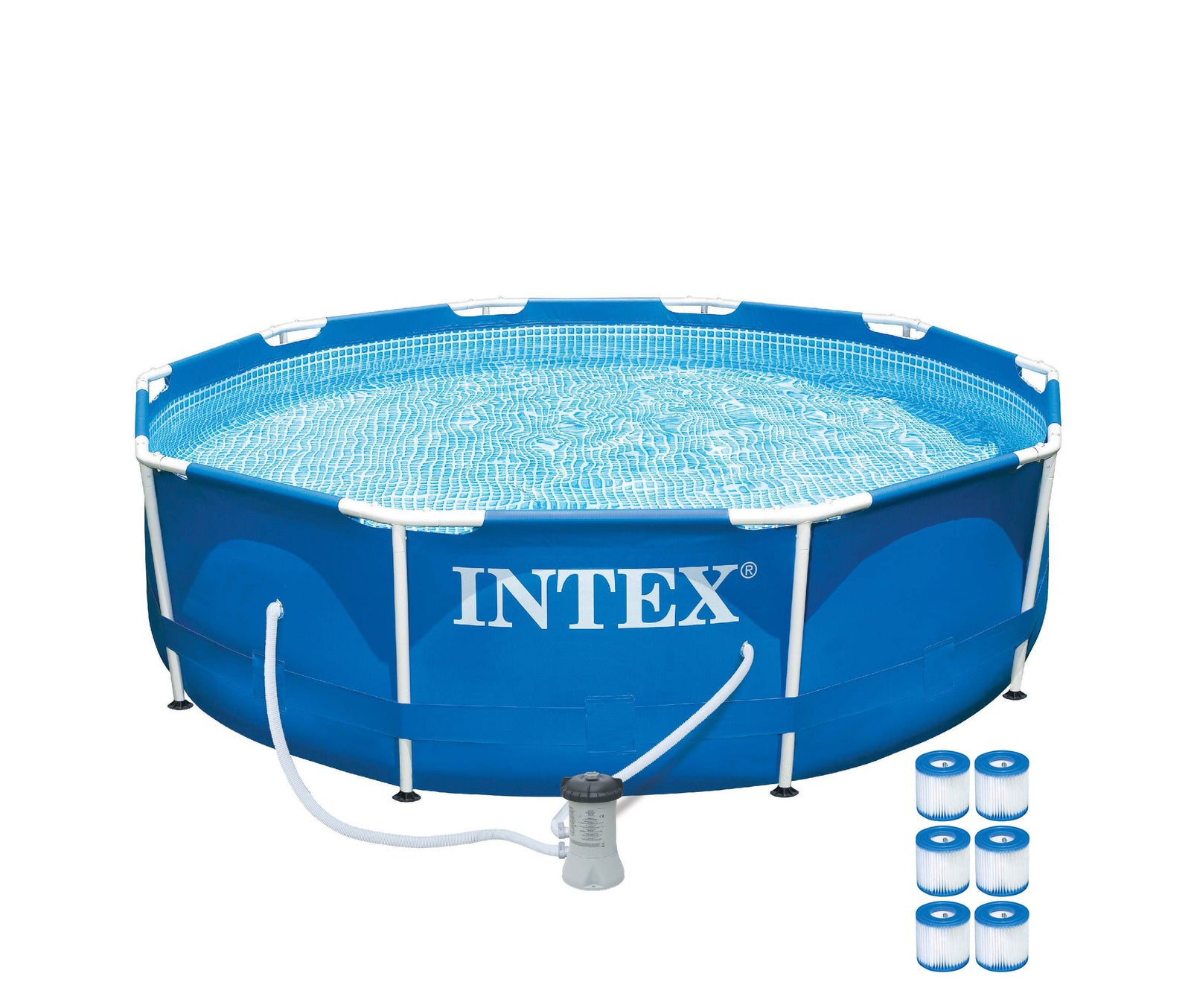 Intex 10ft x 30in Metal Frame Above Ground Pool Set & 6 Type H Filter Cartridges - VMInnovations