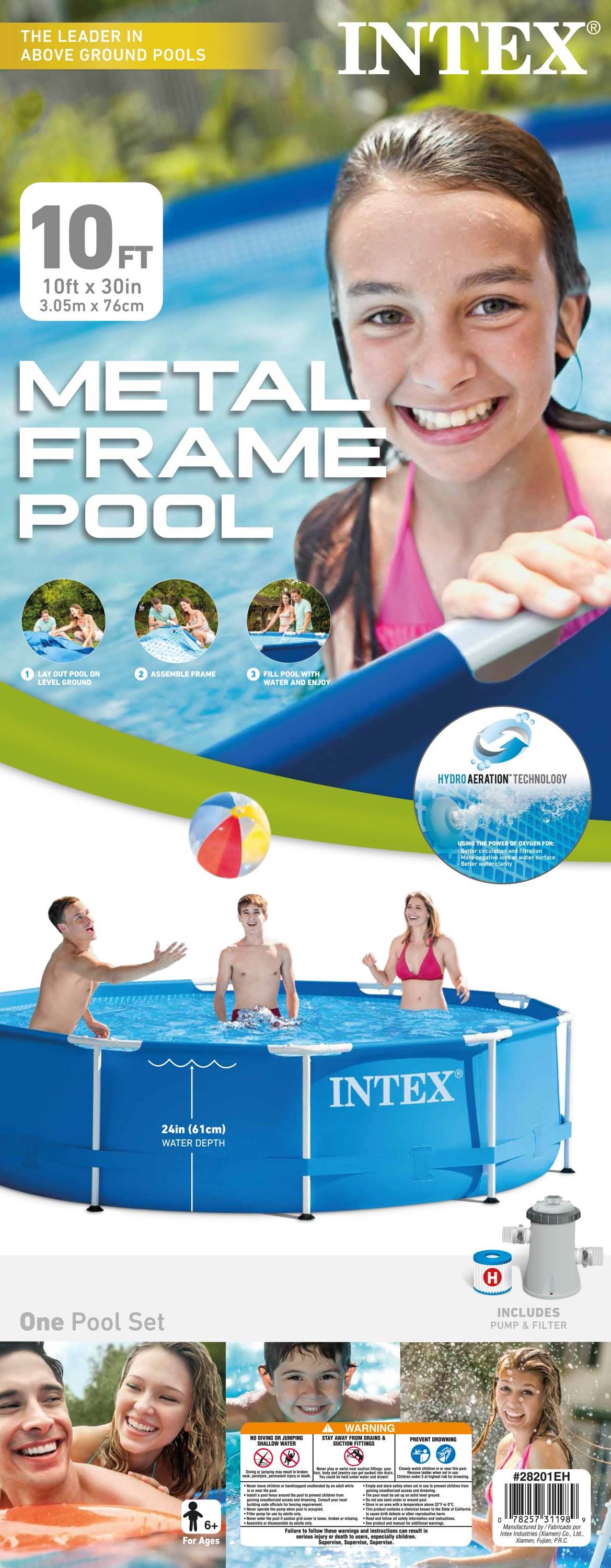 Intex 10ft x 30in Metal Frame Above Ground Pool Set & 6 Type H Filter Cartridges - VMInnovations