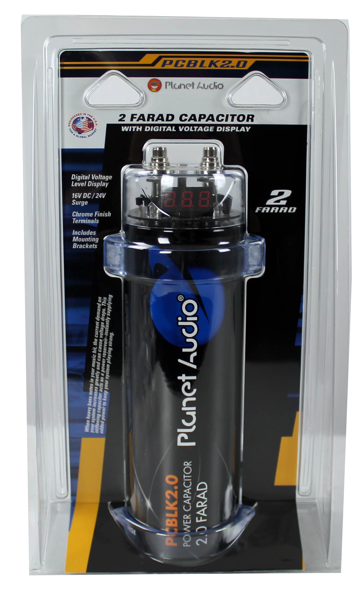 Planet Audio PCBLK2.0 2 Farad Car Digital Capacitor Audio Cap with LED Black