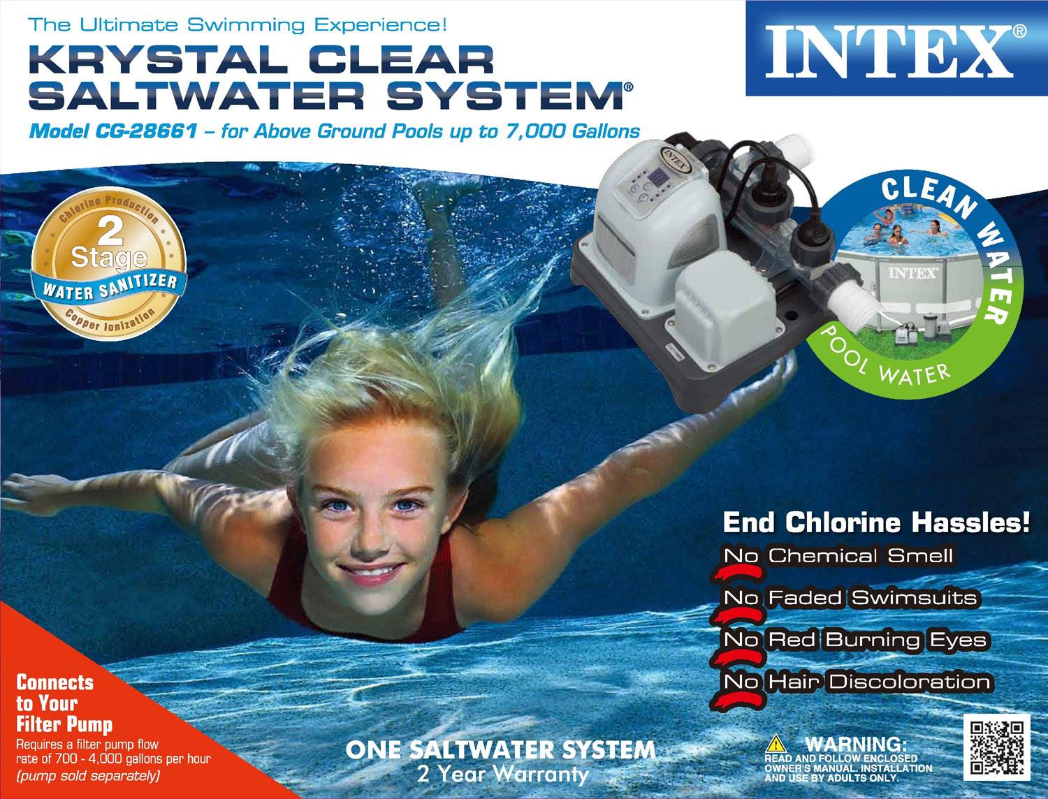 Intex 1000 GPH Filter Pump & Krystal Clear Saltwater Pool Chlorinator w/ GFCI