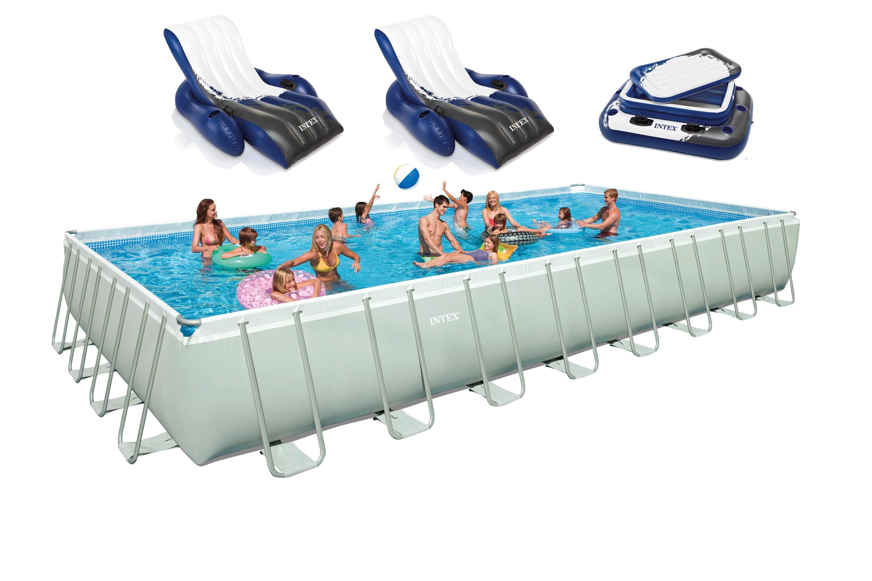 Intex 32' x 16' x 52" Ultra Frame Rectangular Swimming Pool Deluxe Set | 28373EG