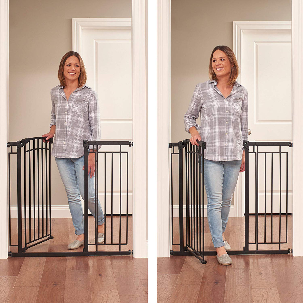 Evenflo 36" Adjustable Multi Use Metal Décor Indoor Baby Pet Safety Gate, Black