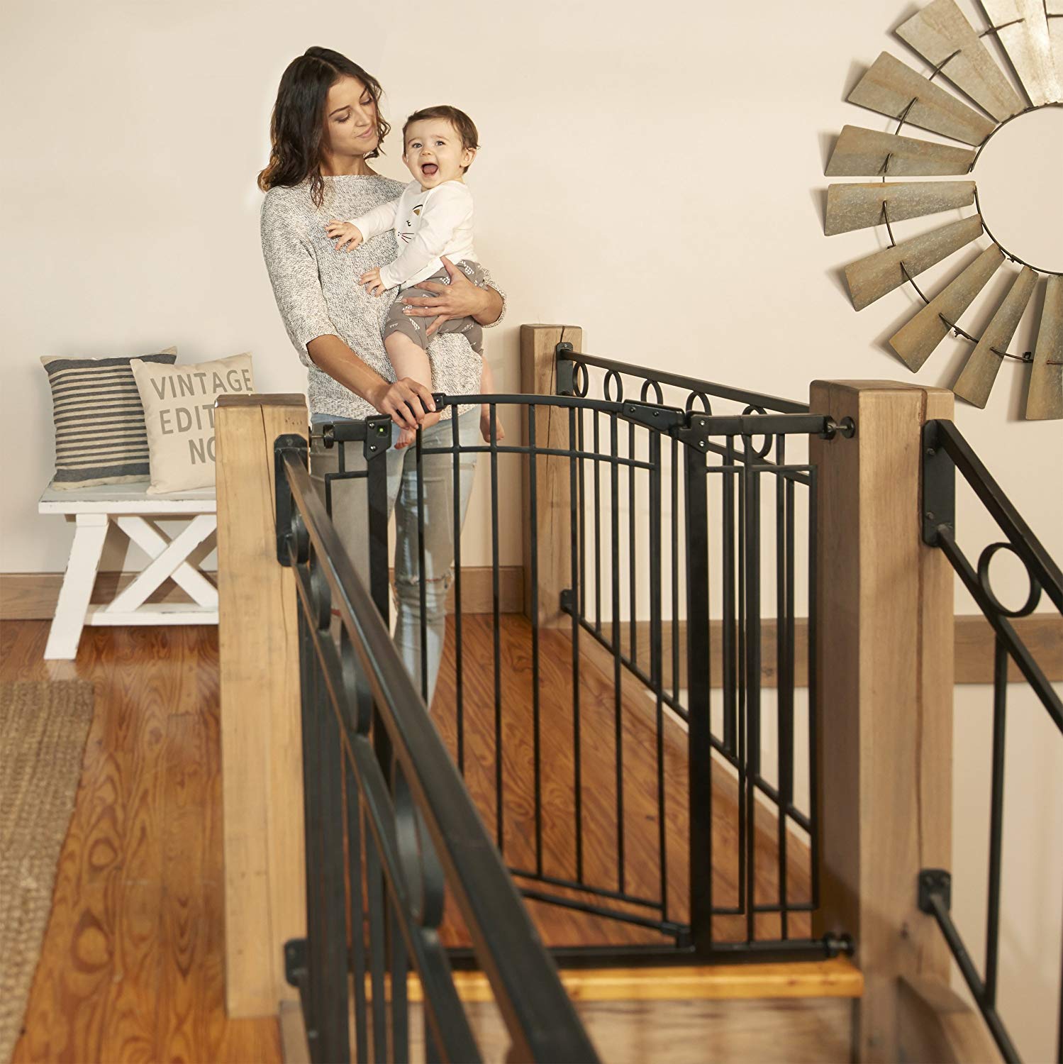 Evenflo 36" Adjustable Multi Use Metal Décor Baby Pet Safety Gate, Black (Used) - VMInnovations