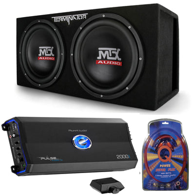 MTX TNE212D 12" 1200W Dual Loaded Car Subwoofers Box & Planet 2000W Amp with Kit - VMInnovations