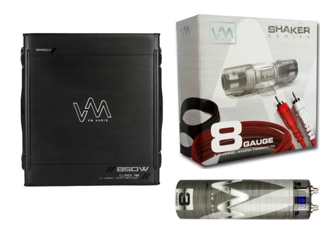 VM Audio SRA850.2 850W 2/1 Channel Car Amp + 8 Gauge Wiring Kit + 3 Farad Cap