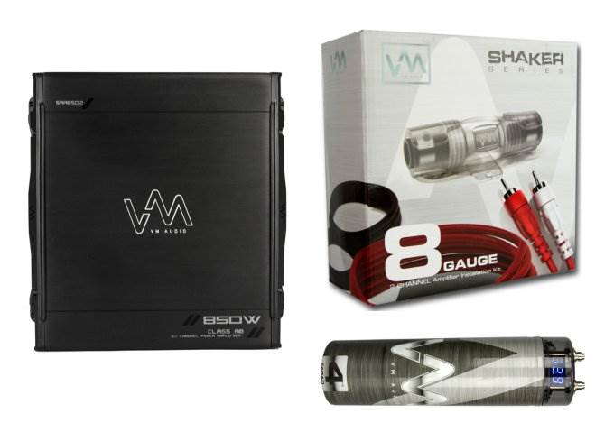 VM Audio SRA850.2 850W 2/1 Channel Car Amp + 8 Gauge Wiring Kit + 4.5 Farad Cap