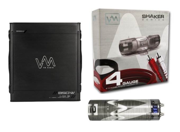 VM Audio SRA850.2 850W 2/1 Channel Car Stereo Amp & 4 Gauge Wiring & 2 Farad Cap