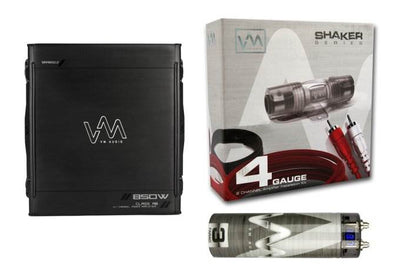 VM Audio SRA850.2 850W 2/1 Channel Car Amp + 4 Gauge Wiring Kit + 3 Farad Cap