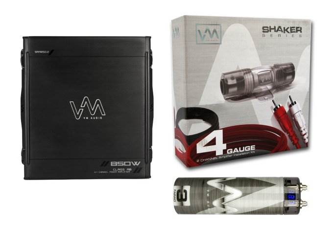 VM Audio SRA850.2 850W 2/1 Channel Car Amp + 4 Gauge Wiring Kit + 3 Farad Cap