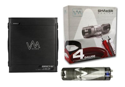 VM Audio SRA850.2 850W 2/1 Channel Car Amp + 4 Gauge Wiring Kit + 4.5 Farad Cap