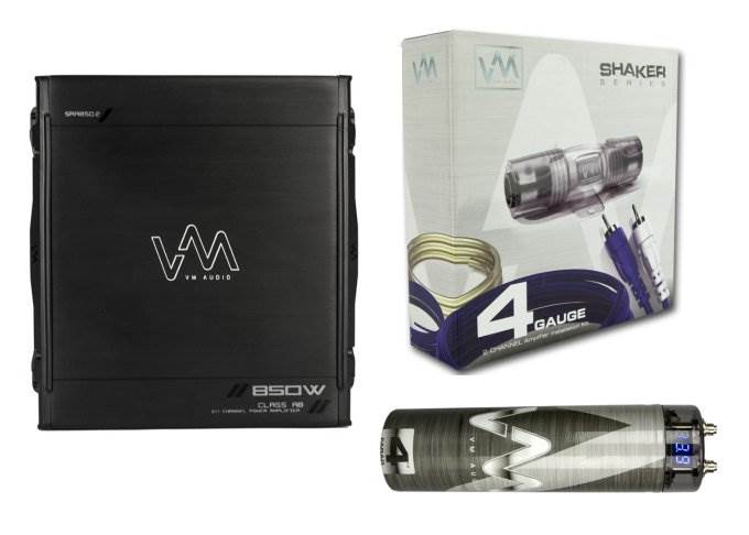 VM Audio SRA850.2 2/1 Channel Car Stereo Audio Amp & Wiring Kit & 4.5 Farad Cap