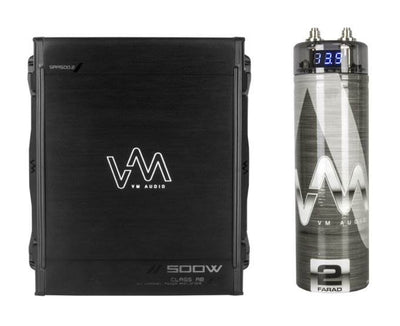 NEW VM Audio SRA500.2 500W 2 Channel Car Amplifier Amp + 2 Farad Power Capacitor