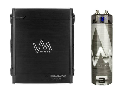 NEW VM Audio SRA500.2 500W 2 Channel Car Amplifier Amp + 3 Farad Power Capacitor