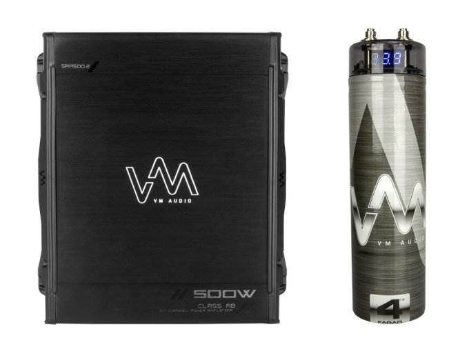 VM Audio SRA500.2 500W 2 Channel Car Amplifier Amp + 4.5 Farad Power Capacitor