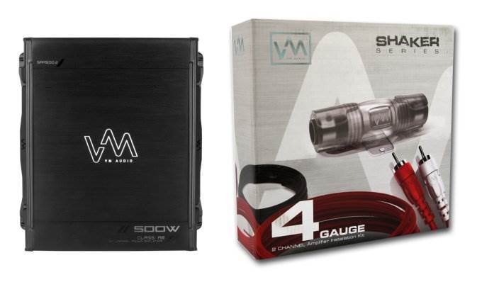 VM Audio SRA500.2 500W 2 Channel Car Amplifier + 4 Gauge Wiring Kit, Red