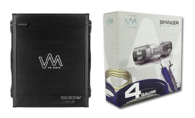 VM Audio SRA500.2 500W 2 Channel Car Amplifier + 4 Gauge Wiring Kit, Blue