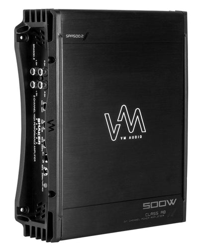 VM Audio SRA500.2 500W 2 Channel Car Amplifier + 4 Gauge Wiring Kit, Blue