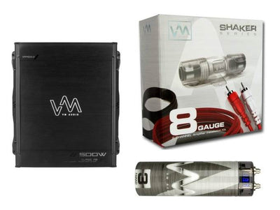 NEW VM Audio SRA500.2 500W 2 Channel Car Amp + 8 Gauge Wiring Kit + 3 Farad Cap