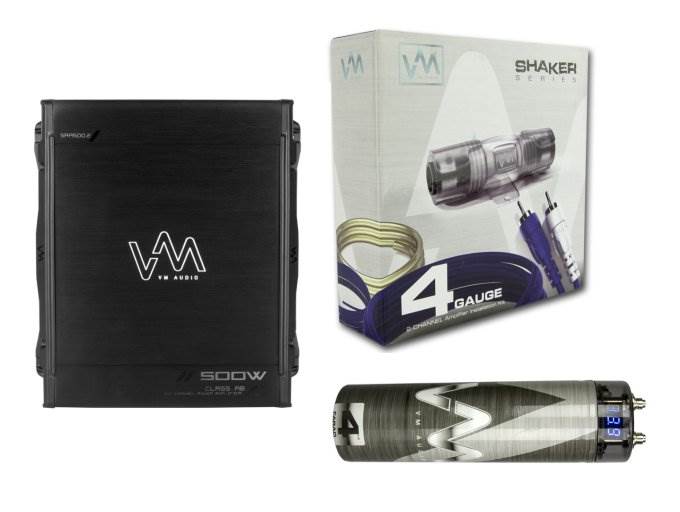 VM Audio 500W 2 Channel Car Amp + 4 Gauge Wiring Kit (Blue) + 4.5 Farad Cap