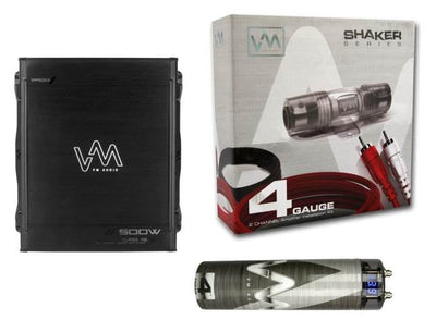 VM Audio 500W 2 Channel Car Amp + 4 Gauge Wiring Kit (Red) + 4.5 Farad Capacitor