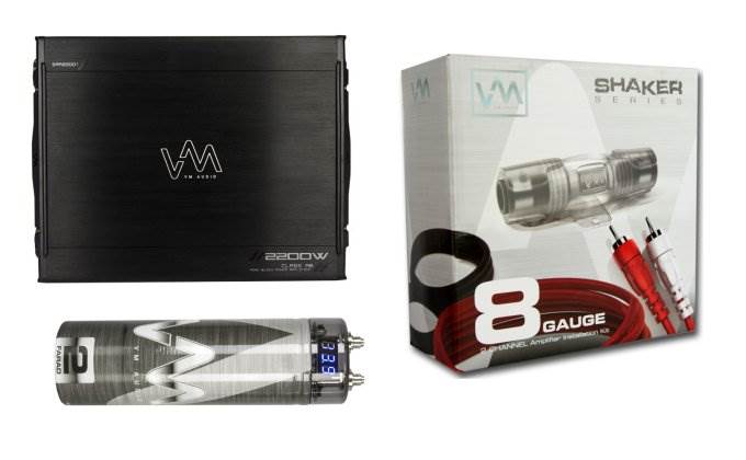 NEW VM Audio SRA2200.1 2200W Mono AB Car Amp + 8 Gauge Wiring Kit + 2 Farad Cap