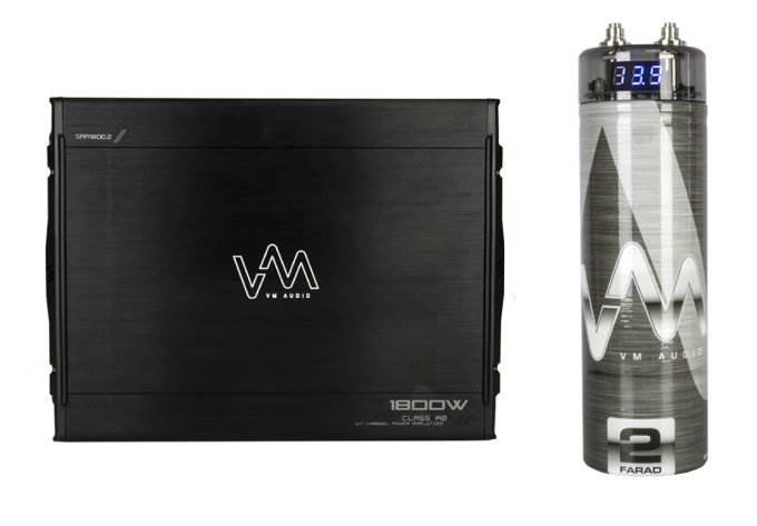 VM Audio SRA1800.2 1800W 2 Channel Car Amplifier Power Amp + 2 Farad Capacitor